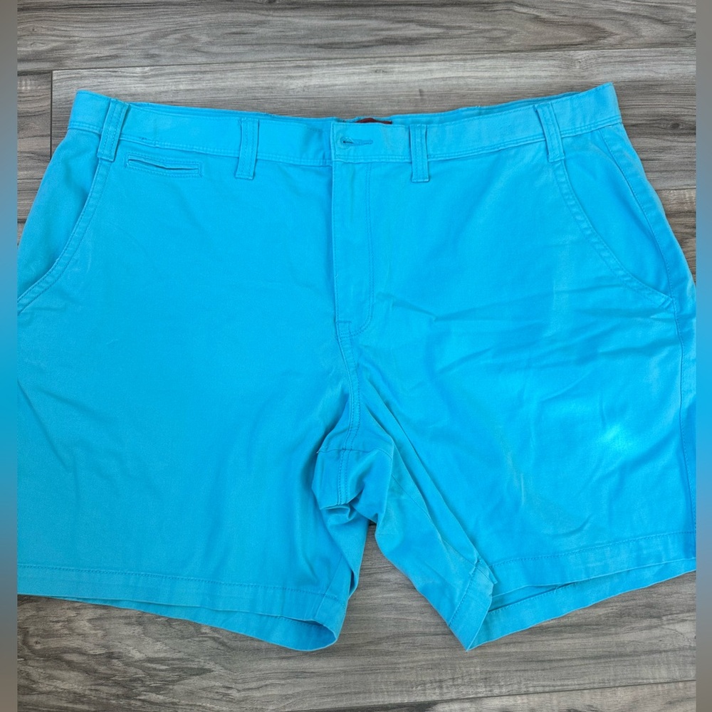 The Foundry Supply Co. Men's Aqua Blue Chino Flat Front Shorts Cotton Size 46